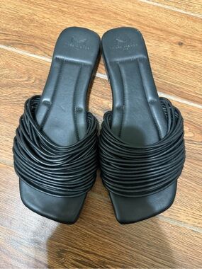 Marc Fisher Black Multi-Strand Slide Sandals